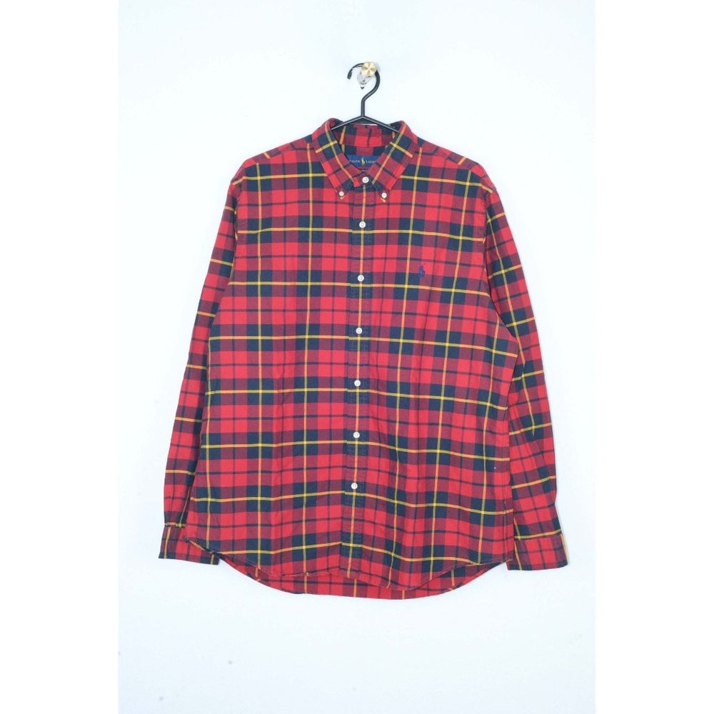 Ralph Lauren Men's XL Classic Fit Logo Embroidery Red Tartan Pattern Button-ups